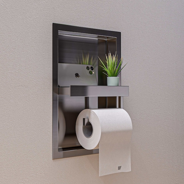 Alfi Brand Brushed Stainless Steel Recessed Shelf / Toilet Paper Holder Niche ABTPN88-BSS - main